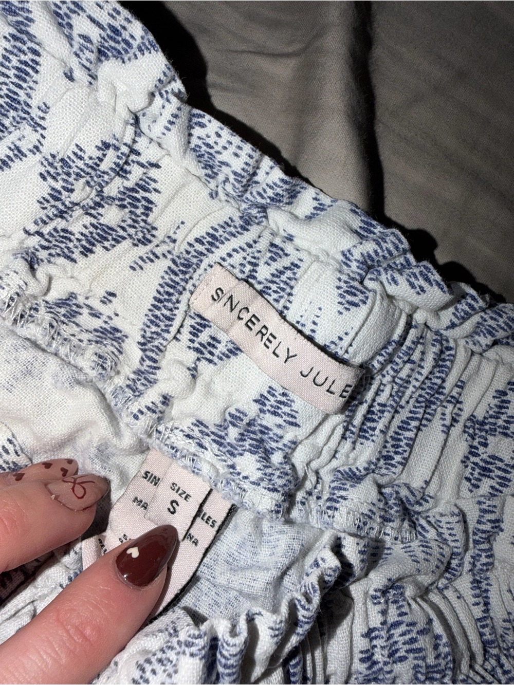 Sincerely Jules Blue & White Smocked Waist Flared Pants